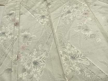 平和屋着物▽本場大島紬 白大島 単衣 9マルキ 草花文 正絹 逸品 AABC0496fy
