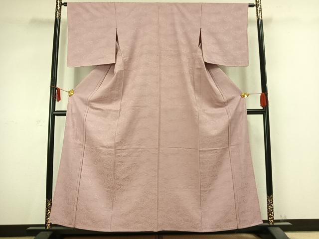 平和屋着物▽上質な色無地 単衣 立波地紋 薄柿色 正絹 逸品 AABC0499fy