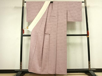 平和屋着物▽上質な色無地 単衣 立波地紋 薄柿色 正絹 逸品 AABC0499fy