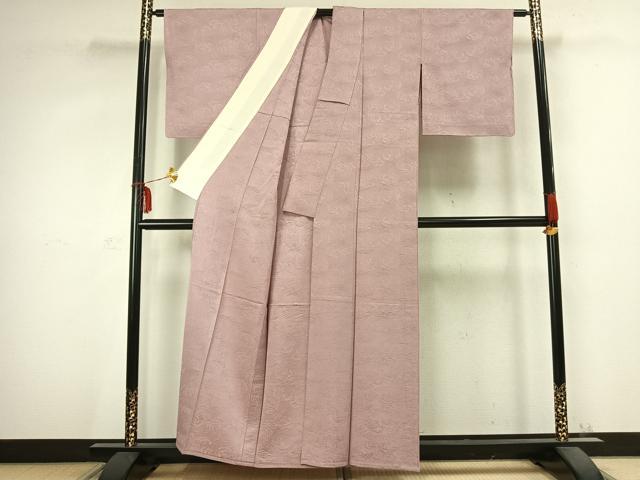 平和屋着物▽上質な色無地 単衣 立波地紋 薄柿色 正絹 逸品 AABC0499fy