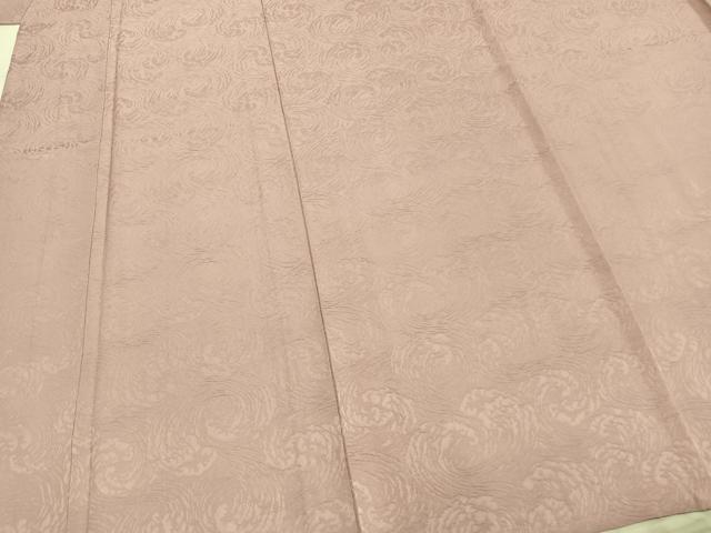 平和屋着物▽上質な色無地 単衣 立波地紋 薄柿色 正絹 逸品 AABC0499fy