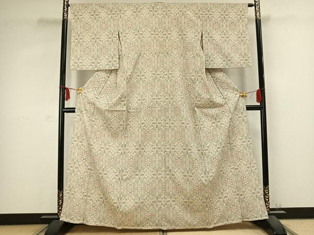 平和屋着物▽本塩沢 単衣 吉祥花文 正絹 逸品 AABC0500fy