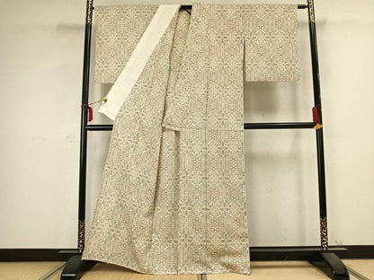 平和屋着物▽本塩沢 単衣 吉祥花文 正絹 逸品 AABC0500fy