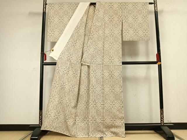 平和屋着物▽本塩沢 単衣 吉祥花文 正絹 逸品 AABC0500fy