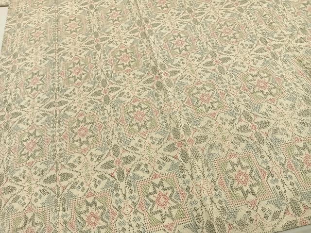 平和屋着物▽本塩沢 単衣 吉祥花文 正絹 逸品 AABC0500fy