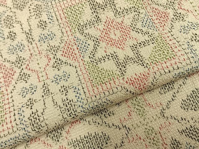 平和屋着物▽本塩沢 単衣 吉祥花文 正絹 逸品 AABC0500fy