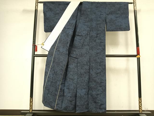 平和屋着物▽上質な紬　単衣　草花文　正絹　逸品　AABC0502fy