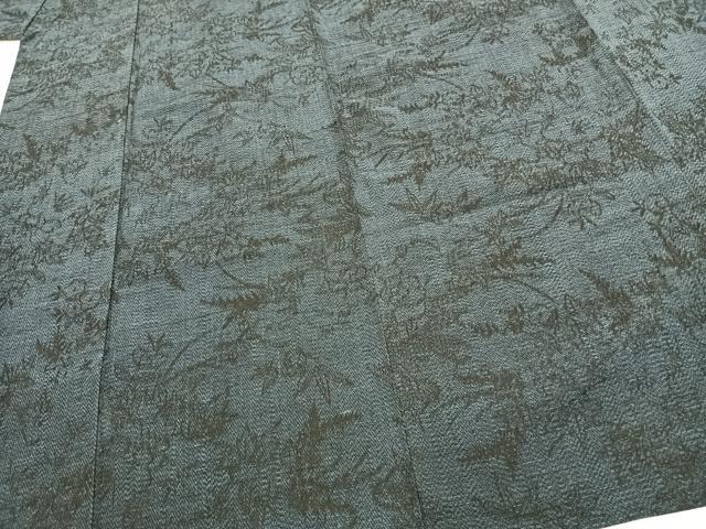 平和屋着物▽上質な紬　単衣　草花文　正絹　逸品　AABC0502fy