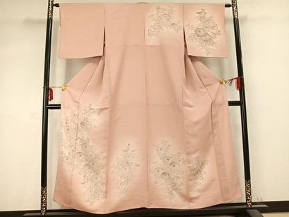 平和屋着物▽訪問着 単衣 手描き 草花文 暈し染め 正絹 逸品 AABC0507fy