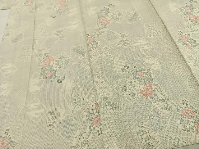 平和屋着物▽本塩沢 単衣 色紙重ね枝花文 正絹 逸品 AABC0508fy