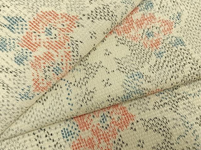平和屋着物▽本塩沢 単衣 色紙重ね枝花文 正絹 逸品 AABC0508fy
