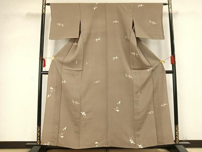 平和屋着物▽上質な小紋 単衣 枝花文 正絹 逸品 AABC0510fy