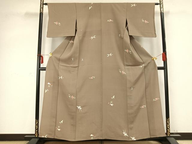平和屋着物▽上質な小紋 単衣 枝花文 正絹 逸品 AABC0510fy