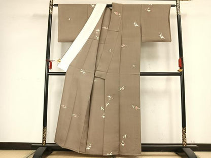 平和屋着物▽上質な小紋 単衣 枝花文 正絹 逸品 AABC0510fy