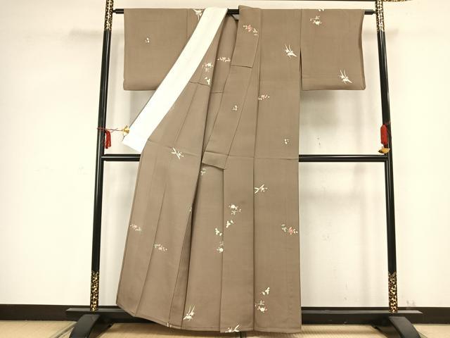 平和屋着物▽上質な小紋 単衣 枝花文 正絹 逸品 AABC0510fy