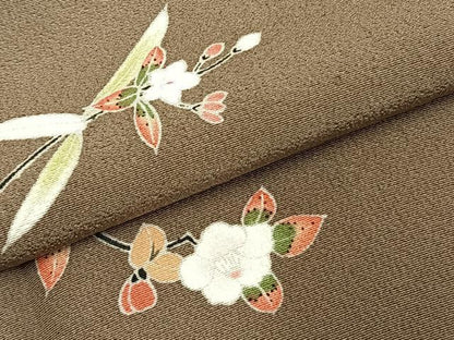 平和屋着物▽上質な小紋 単衣 枝花文 正絹 逸品 AABC0510fy