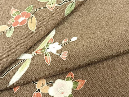 平和屋着物▽上質な小紋 単衣 枝花文 正絹 逸品 AABC0510fy