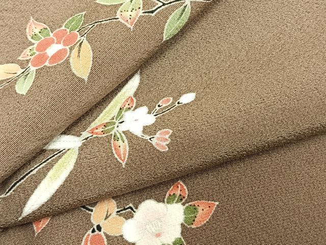 平和屋着物▽上質な小紋 単衣 枝花文 正絹 逸品 AABC0510fy