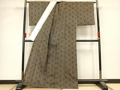 平和屋着物▽小紋 単衣 麻の葉文様 洗える着物 AABC0512fy
