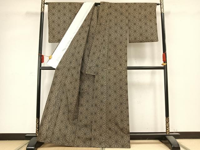 平和屋着物▽小紋 単衣 麻の葉文様 洗える着物 AABC0512fy