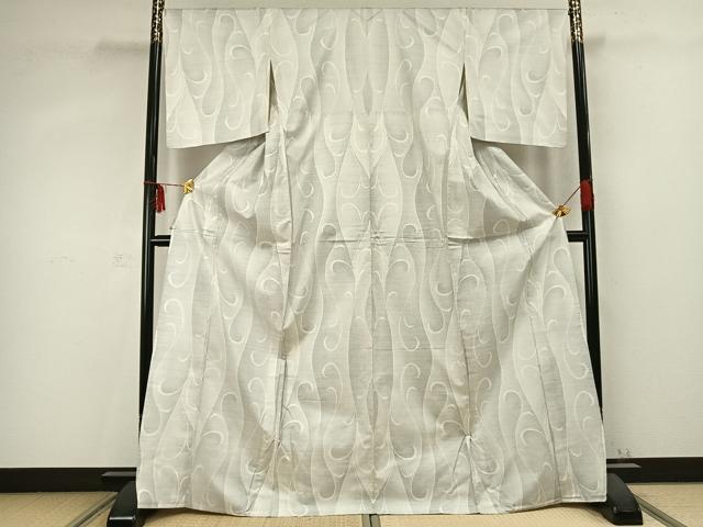 平和屋着物▽本場大島紬 白大島 単衣 9マルキ 唐草文 正絹 逸品 AABC0514fy