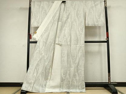 平和屋着物▽本場大島紬 白大島 単衣 9マルキ 唐草文 正絹 逸品 AABC0514fy