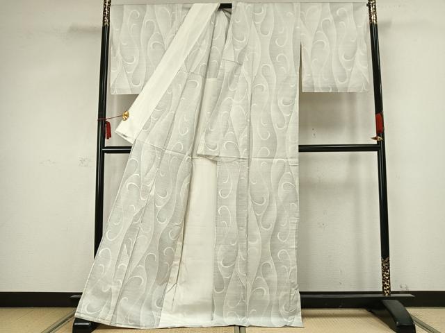 平和屋着物▽本場大島紬 白大島 単衣 9マルキ 唐草文 正絹 逸品 AABC0514fy