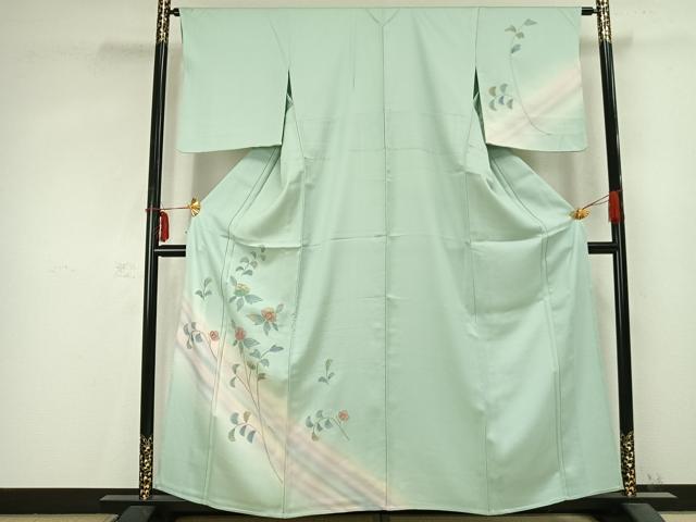 平和屋着物▽訪問着 単衣 草花文 暈し染め 金糸 正絹 逸品 AABC0515fy