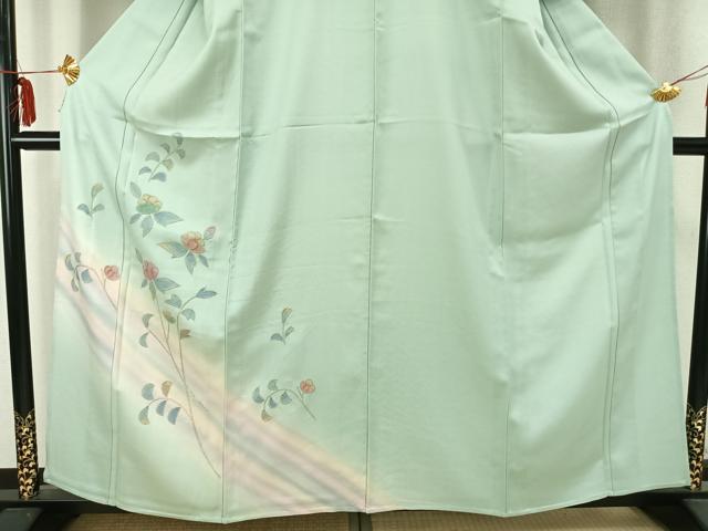 平和屋着物▽訪問着 単衣 草花文 暈し染め 金糸 正絹 逸品 AABC0515fy