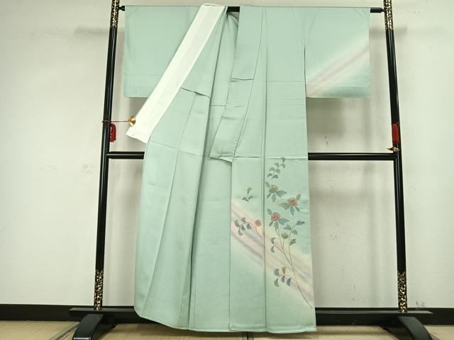 平和屋着物▽訪問着 単衣 草花文 暈し染め 金糸 正絹 逸品 AABC0515fy