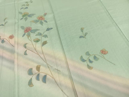 平和屋着物▽訪問着 単衣 草花文 暈し染め 金糸 正絹 逸品 AABC0515fy