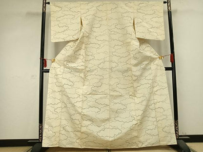 平和屋着物▽上質な紬　単衣　雲取り文　正絹　逸品　AABC0516fy