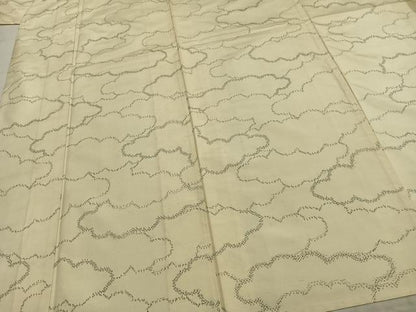 平和屋着物▽上質な紬　単衣　雲取り文　正絹　逸品　AABC0516fy