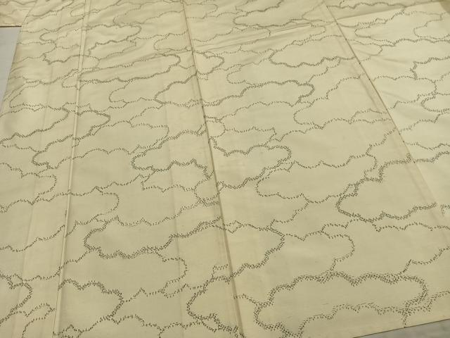 平和屋着物▽上質な紬　単衣　雲取り文　正絹　逸品　AABC0516fy