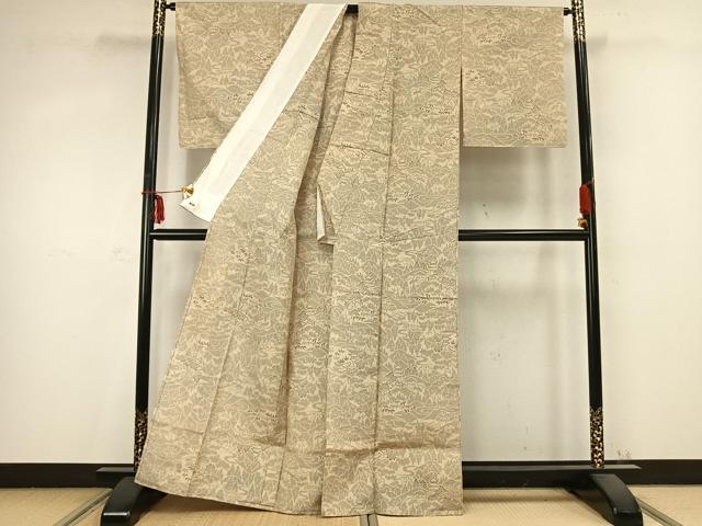 平和屋着物▽上質な紬 単衣 風景文 三越扱い 正絹 逸品 AABC0518fy