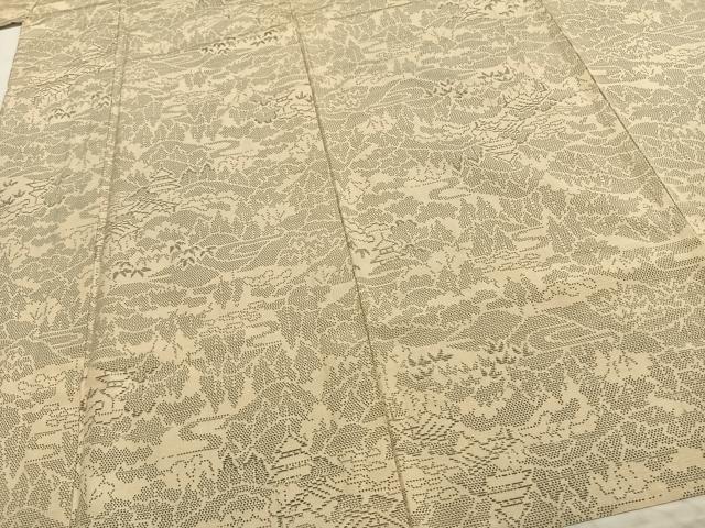 平和屋着物▽上質な紬 単衣 風景文 三越扱い 正絹 逸品 AABC0518fy