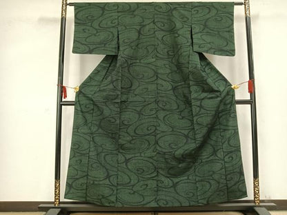 平和屋着物▽上質な紬 単衣 渦巻き文 正絹 逸品 AABC0519fy