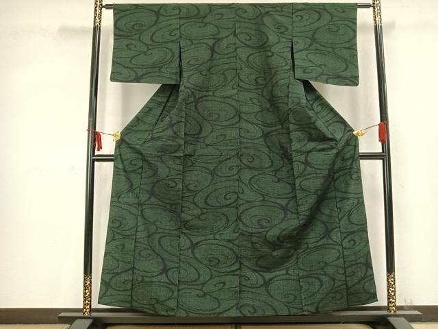 平和屋着物▽上質な紬 単衣 渦巻き文 正絹 逸品 AABC0519fy