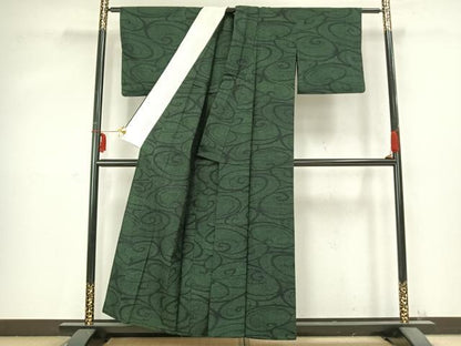 平和屋着物▽上質な紬 単衣 渦巻き文 正絹 逸品 AABC0519fy