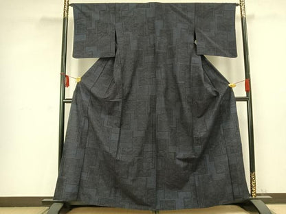平和屋着物▽上質な紬 単衣 色紙重ね花文 正絹 逸品 AABC0520fy