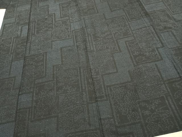 平和屋着物▽上質な紬 単衣 色紙重ね花文 正絹 逸品 AABC0520fy