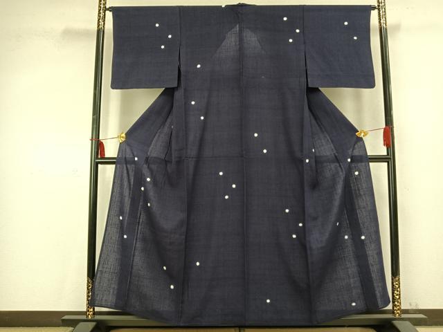 平和屋着物▽上質な紬 単衣 丸文 蛍暈し 正絹 逸品 AABC0521fy