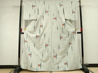 平和屋着物▽上質な紬 単衣 草花文 正絹 逸品 未使用 AABC0526fy