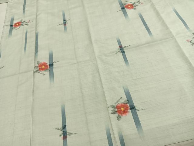 平和屋着物▽上質な紬 単衣 草花文 正絹 逸品 未使用 AABC0526fy
