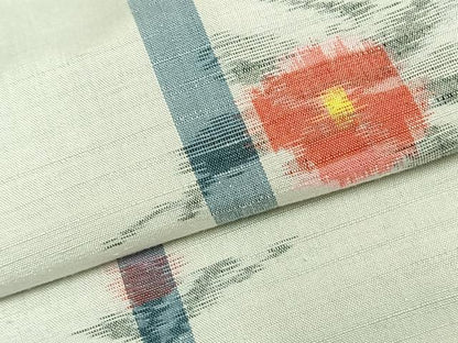 平和屋着物▽上質な紬 単衣 草花文 正絹 逸品 未使用 AABC0526fy