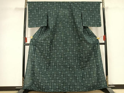 平和屋着物▽お召 単衣 幾何学文様 正絹 逸品 未使用 AABC0527fy