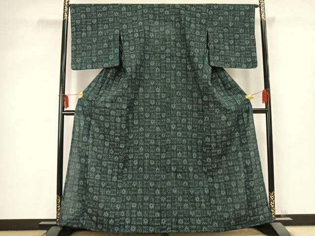 平和屋着物▽お召 単衣 幾何学文様 正絹 逸品 未使用 AABC0527fy