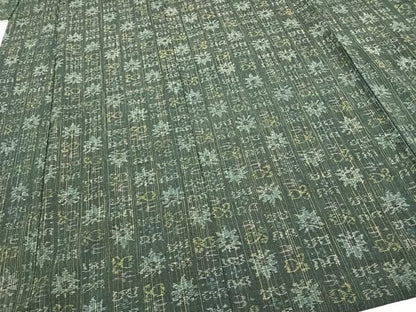 平和屋着物▽お召 単衣 幾何学文様 正絹 逸品 未使用 AABC0527fy