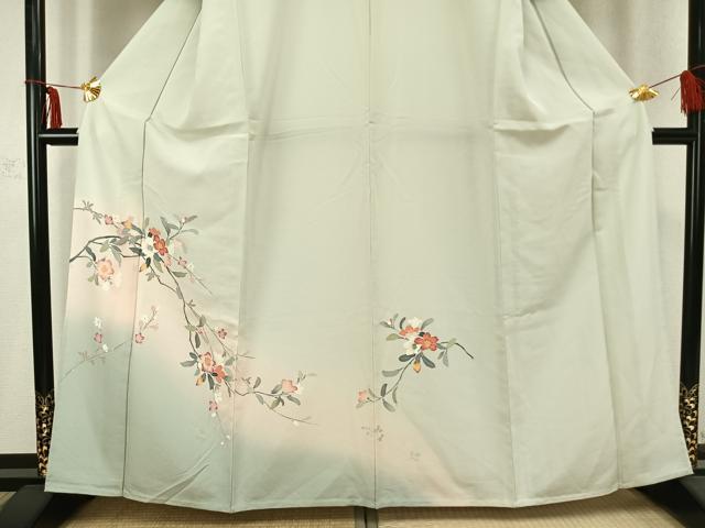 平和屋着物▽訪問着 単衣 友禅 枝花文 暈し染め 正絹 逸品 AABC0531fy