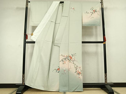 平和屋着物▽訪問着 単衣 友禅 枝花文 暈し染め 正絹 逸品 AABC0531fy